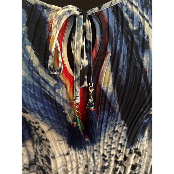 Melissa Paige Accordian Style Long Sleeve Blouse With Tie Tassel And Charms MP - Picture 2 of 10